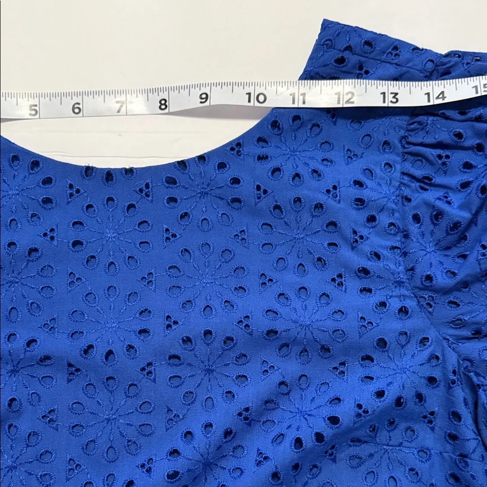 Lilly Pulitzer Shaila Top Baha Blue Eyelet Lined Blouse with puff sleeves Small